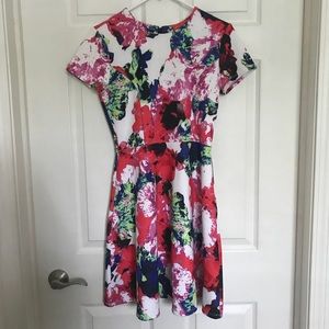 Milly Short Sleeve Floral Fit and Flare Dress